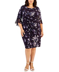 Plus Size Printed Chiffon 3/4-Bell-Sleeve Dress