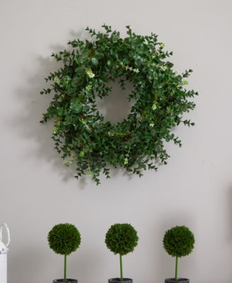 18" Eucalyptus Double Ring Wreath w/ Twig Base