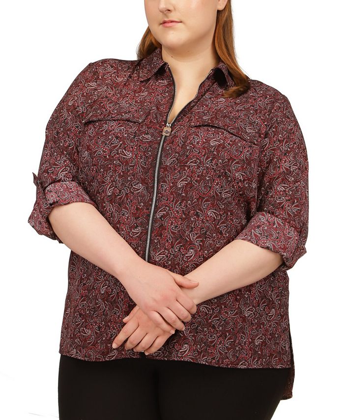 Michael Kors Plus Size Zippered Utility Shirt & Reviews - Tops - Plus Sizes  - Macy's
