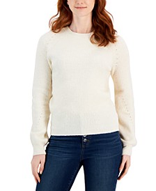 Petite Pointelle Puffed-Sleeve Sweater, Created for Macy's