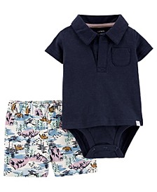 Baby Boys Polo Bodysuit and Short Set, 2 Piece