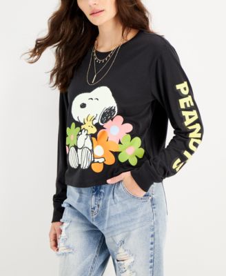 Love Tribe - Juniors' Snoopy Retro Flowers Long-Sleeve T-Shirt