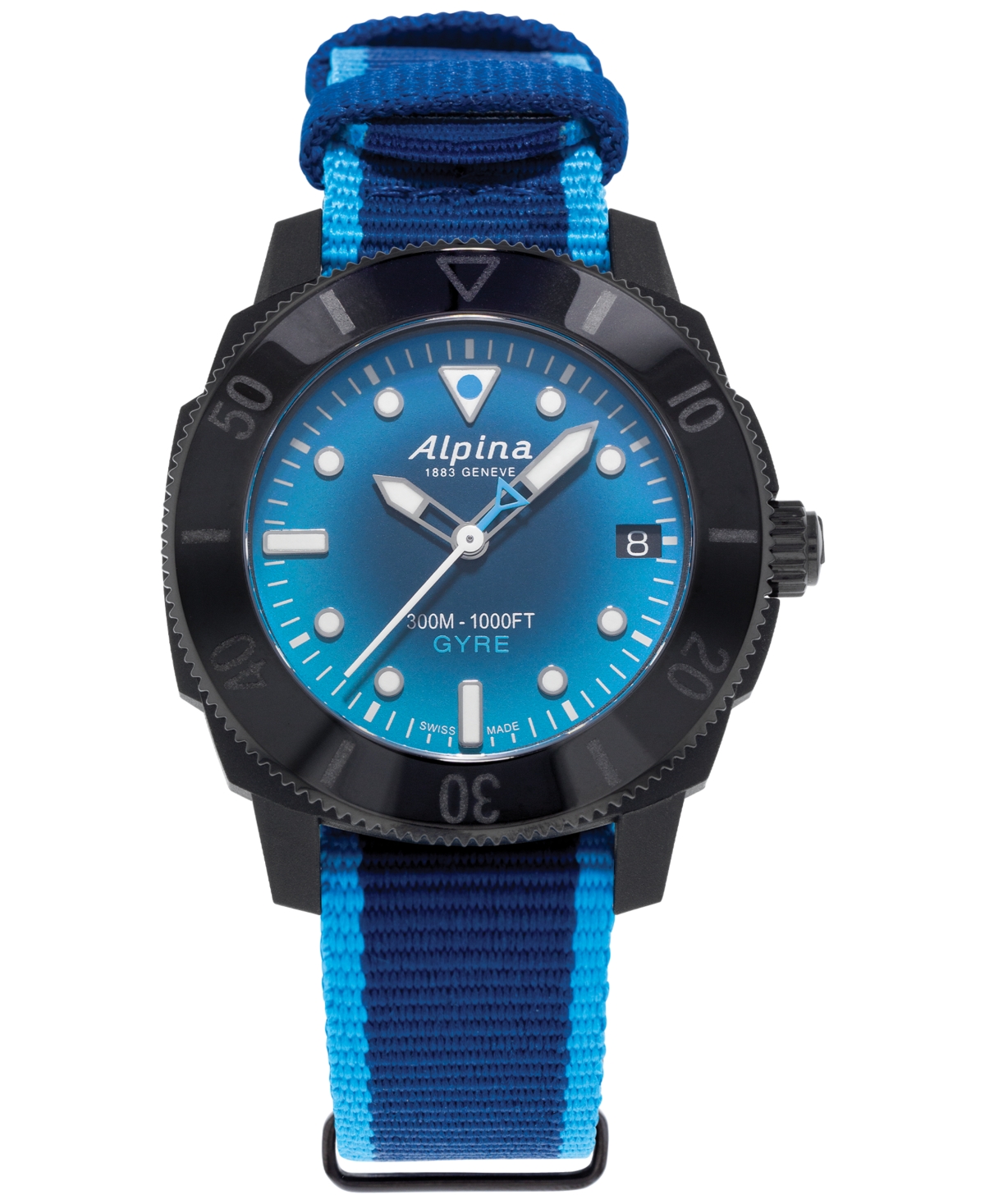 Alpina Women's Swiss Automatic Seastrong Gyre Blue Plastic Strap Watch 36mm In Recycled Case With Blue Dial With Anti R