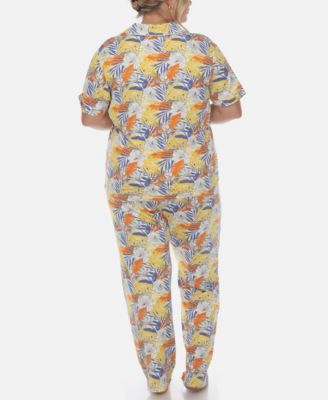 Plus Size 2 Piece Tropical Print Pajama Set
