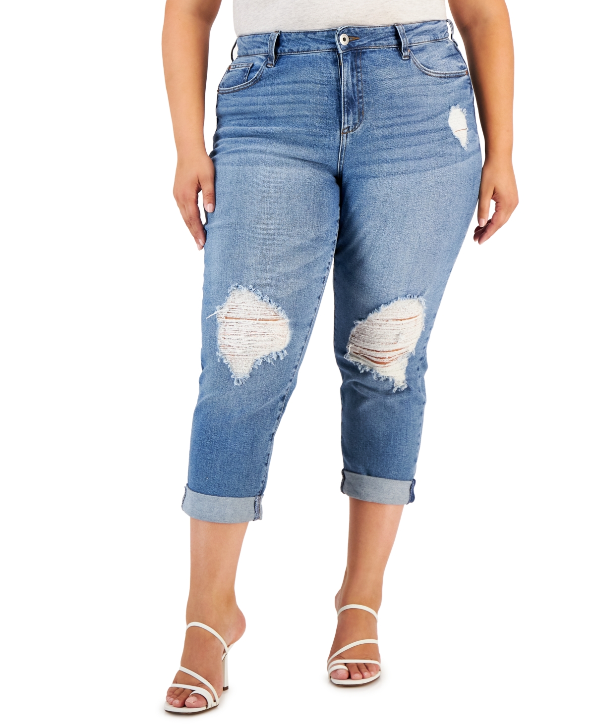 Celebrity Pink Trendy Plus Size Cuffed Girlfriend Jeans