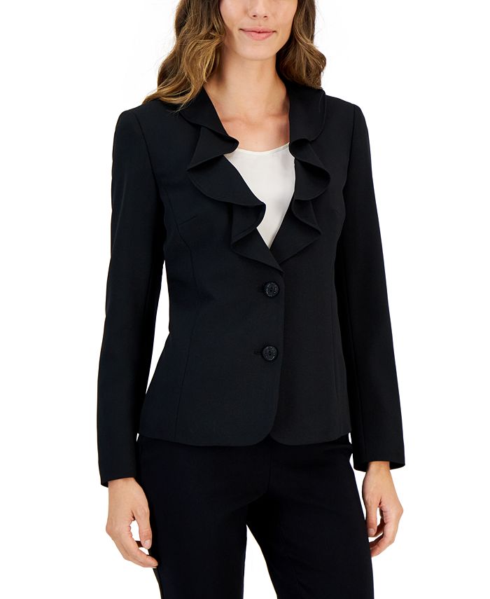 Kasper Women's Petite Size Two Button Jacket, Grey/Black, 2 Petite