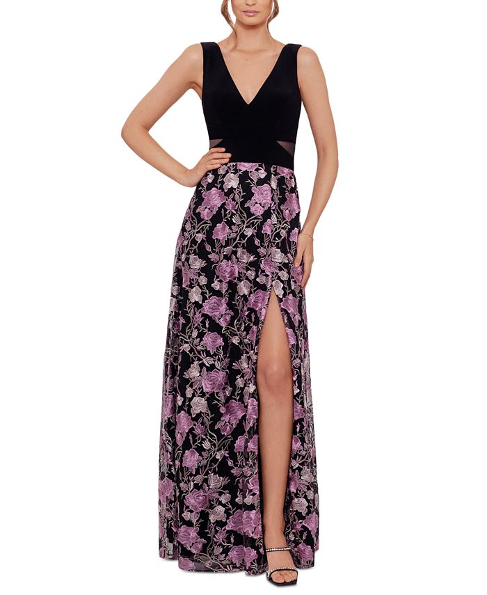 XSCAPE Women s Floral Embroidered Gown Macy s