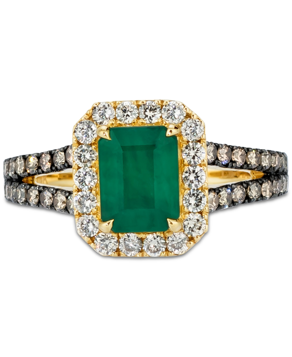 Le Vian New(1-1/5 ct. t.w.) & Diamond (7/8 ct. t.w.) Halo Split Shank Ring in 14k Gold - Emerald