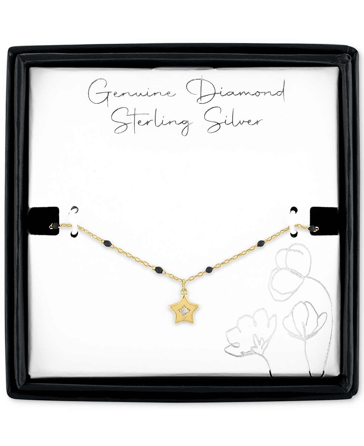 Diamond Accent & Enamel Bead Star Charm Bracelet in Sterling Silver or 14k Gold-Plated Sterling Silver - Gold-Plated Sterling Silver