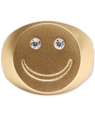 SMILEY SIGNET RING W/CRYSTALS