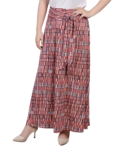 Petite Printed Maxi Skirt with Sash Waist Tie - Pink Westshore