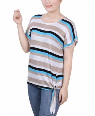 Petite Size Short Sleeve Tie Front Top