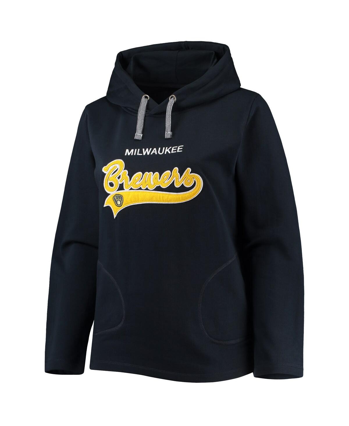 Soft As A Grape Navy Milwaukee Brewers Plus Size Side Split Pullover Hoodie In Navy