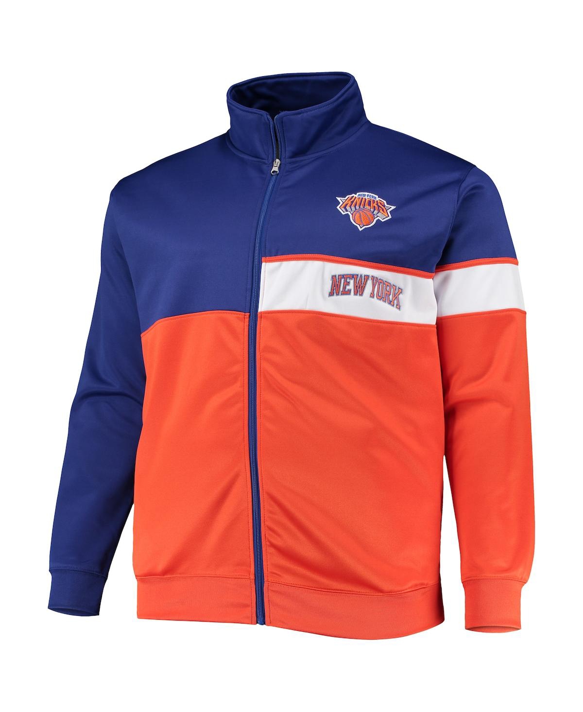 Shop Profile Men's Blue, Orange New York Knicks Big And Tall Pieced Body Full-zip Track Jacket In Blue,orange