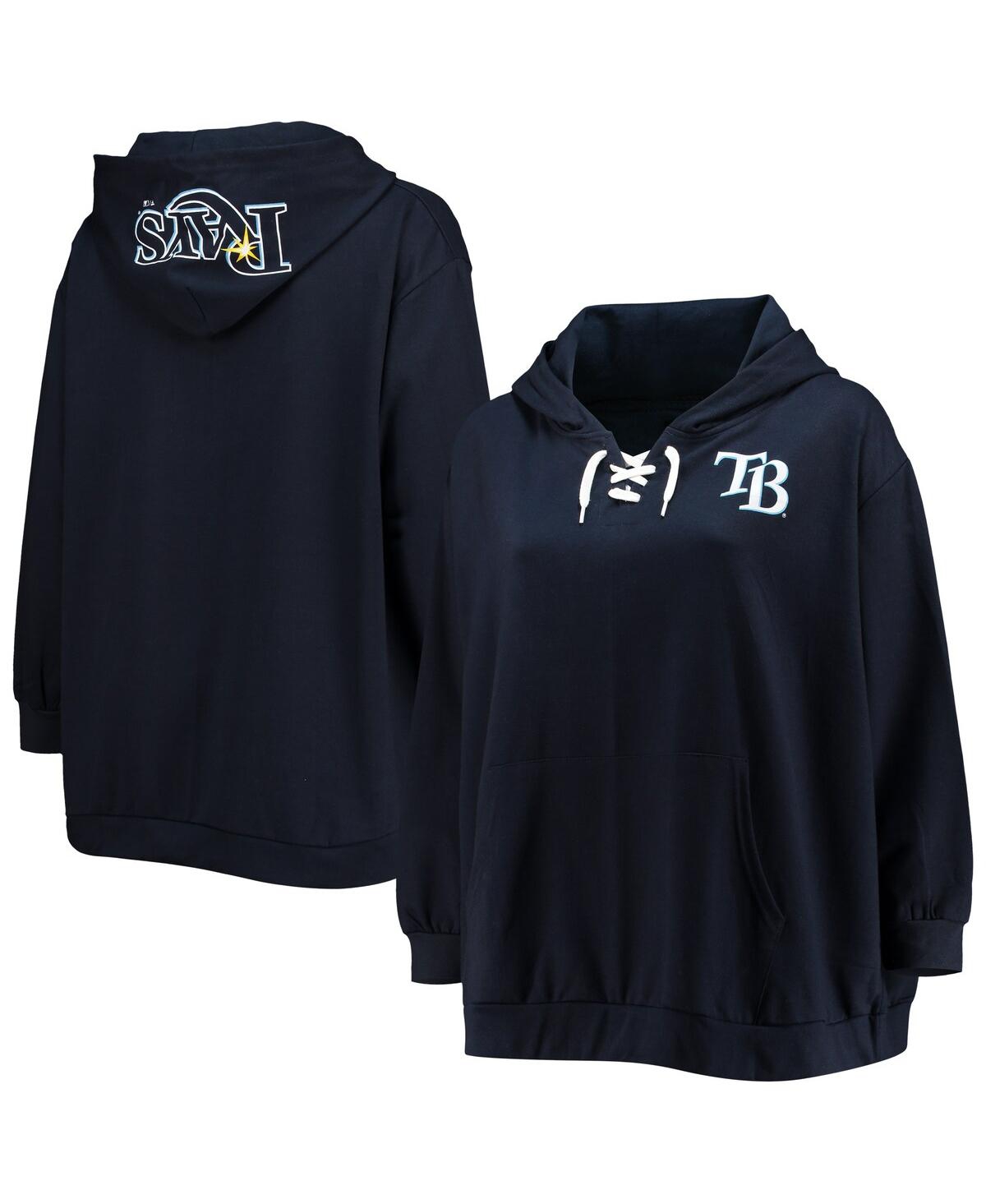 PROFILE WOMEN'S NAVY TAMPA BAY RAYS PLUS SIZE LACE-UP V-NECK PULLOVER HOODIE