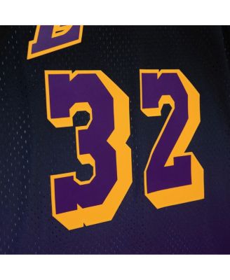 Men's Magic Johnson Purple and Black Los Angeles Lakers 1984/85 Hardwood Classics Fadeaway Swingman Player Jersey