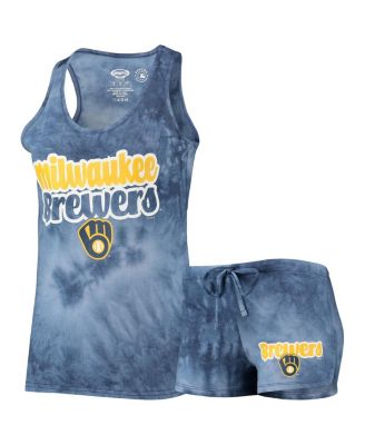 Women's Navy Milwaukee Brewers Billboard Racerback Tank Top and Shorts Set