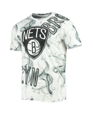 Men's White, Black Brooklyn Nets Asymmetric Bold Smoke T-shirt
