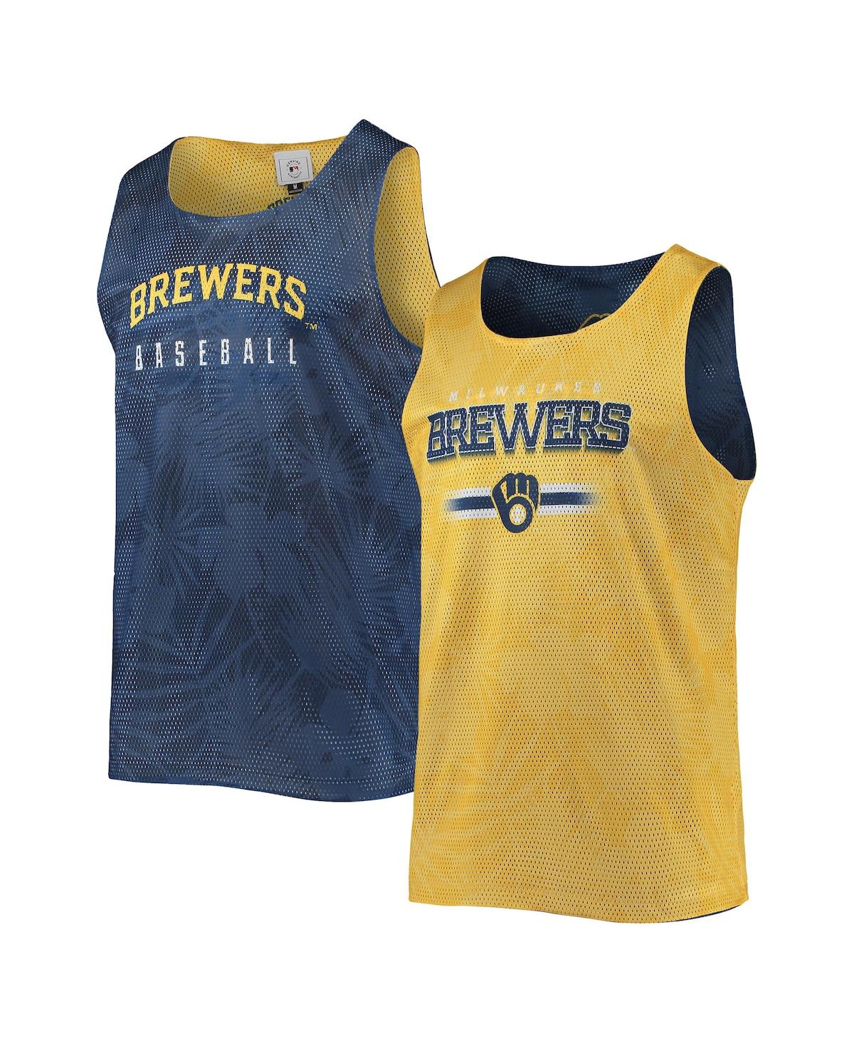Shop Foco Men's  Navy, Gold Milwaukee Brewers Floral Reversible Mesh Tank Top In Navy,gold
