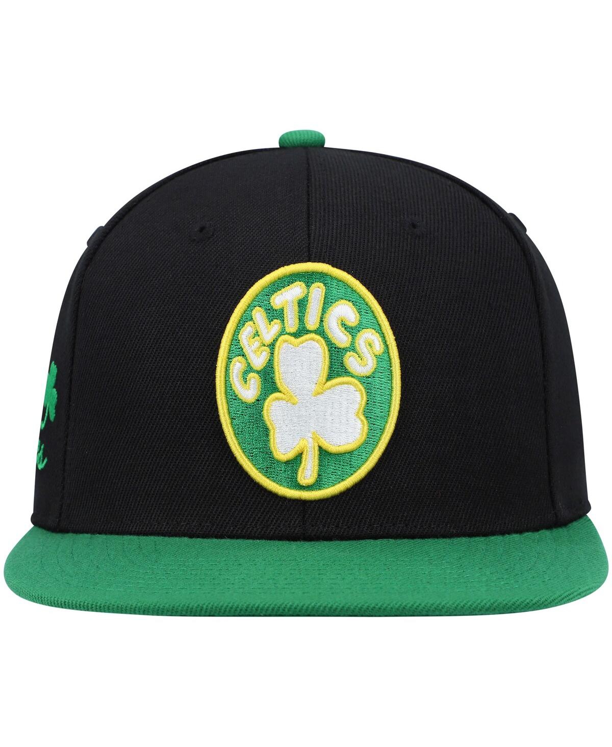 Mitchell & Ness Men's  Black And Kelly Green Boston Celtics Hardwood Classics Snapback Hat In Black,kelly Green
