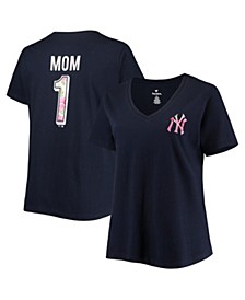 Women's Navy New York Yankees Plus Size #1 Mom 2-Hit V-Neck T-shirt