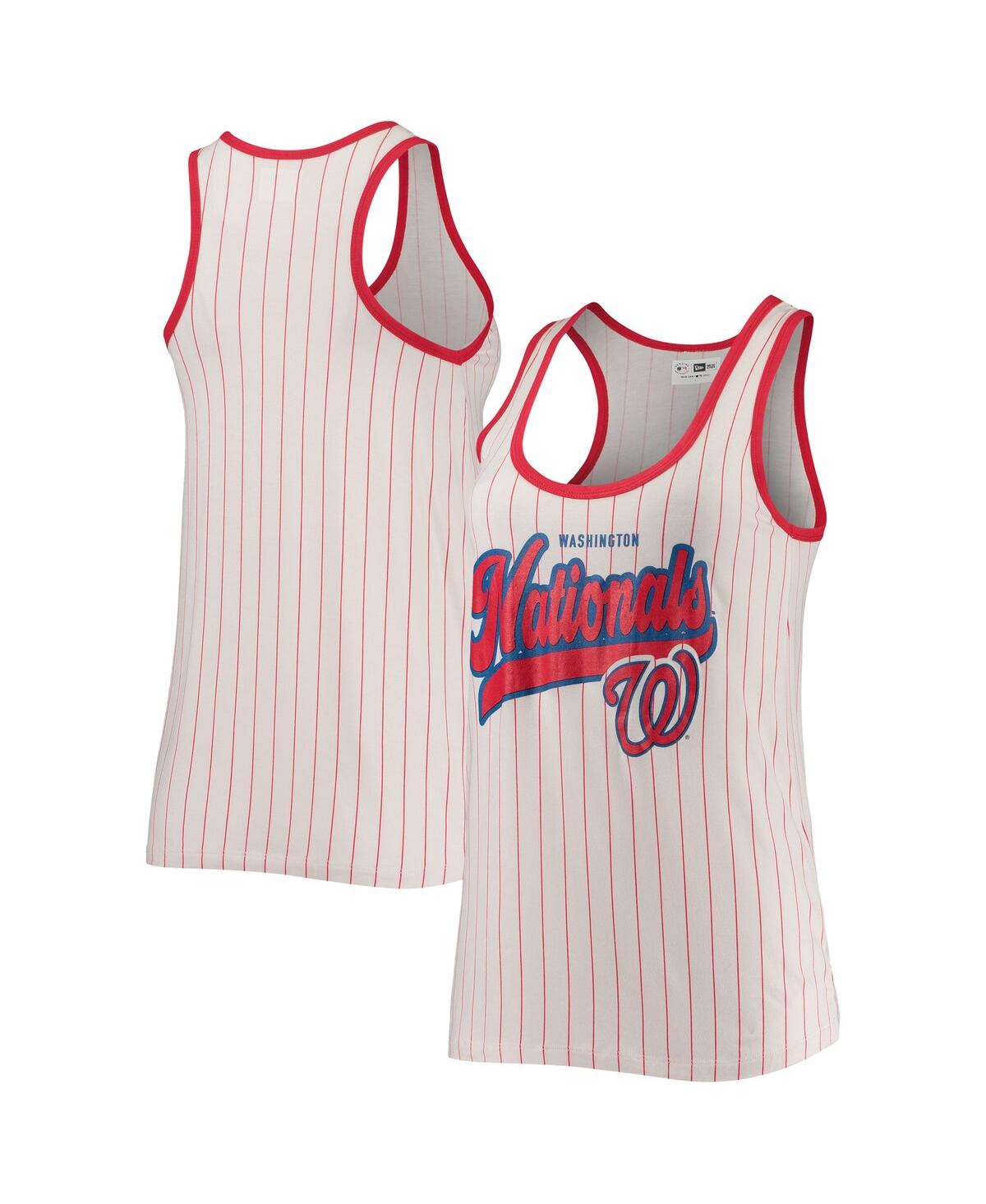 Shop New Era Women's  White And Red Washington Nationals Pinstripe Scoop Neck Tank Top In White,red