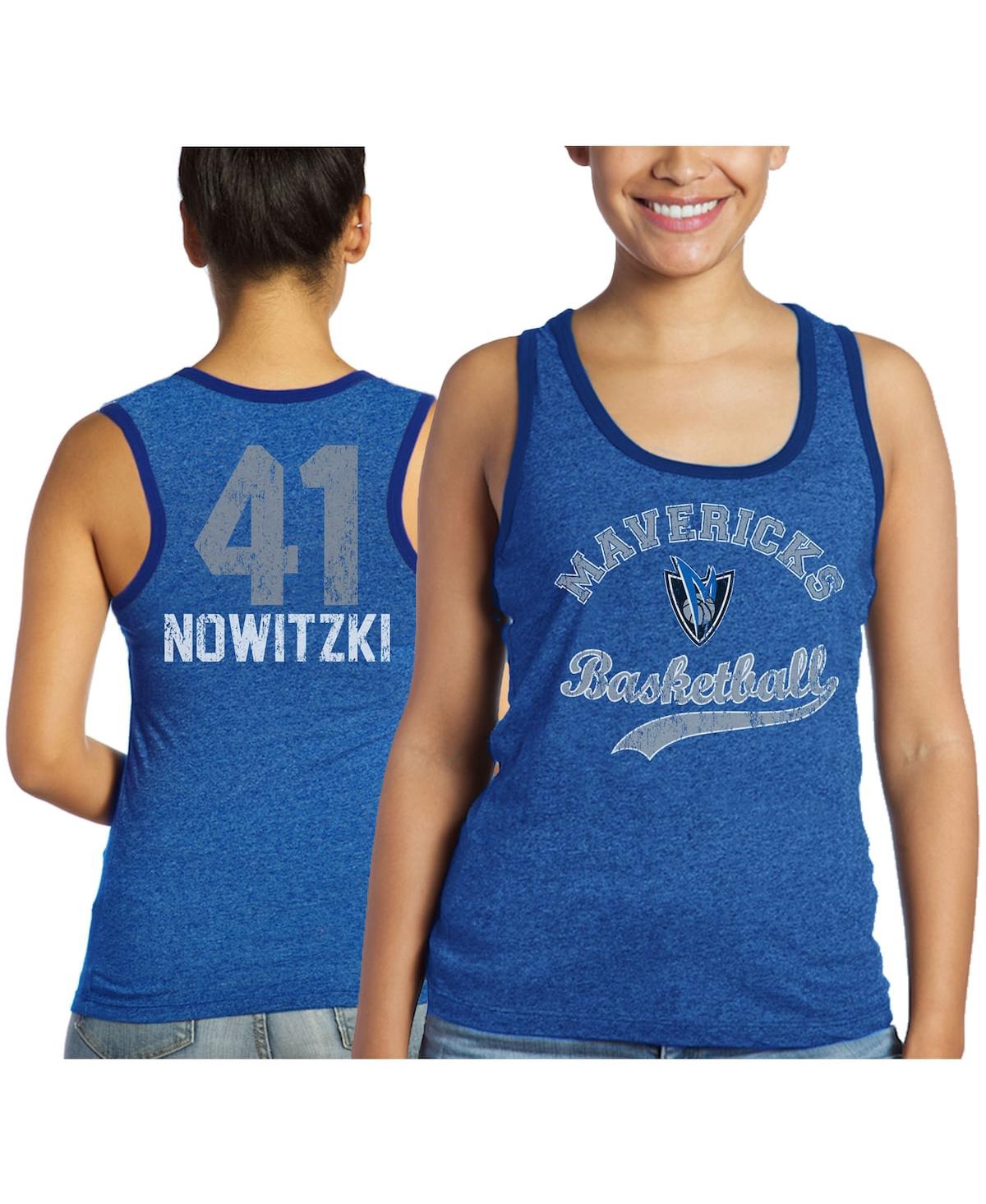 MAJESTIC WOMEN'S MAJESTIC THREADS DIRK NOWITZKI ROYAL DALLAS MAVERICKS NAME AND NUMBER TRI-BLEND TANK TOP 