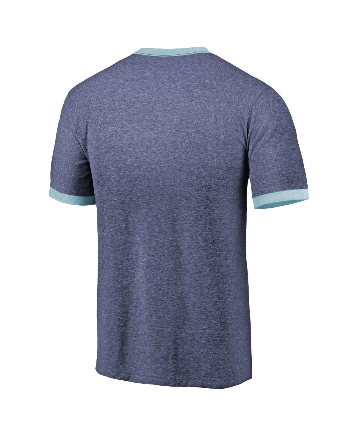 Shop Majestic Men's  Threads Heathered Deep Sea Blue Seattle Kraken Ringer Contrast Tri-blend T-shirt