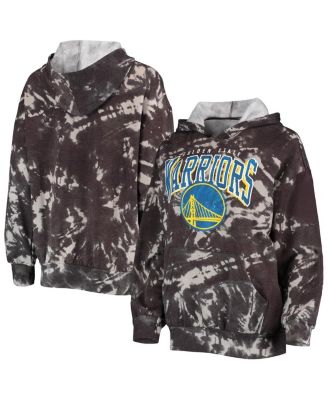 Women's Threads Black Golden State Warriors Burble Tie-Dye Tri-Blend Pullover Hoodie