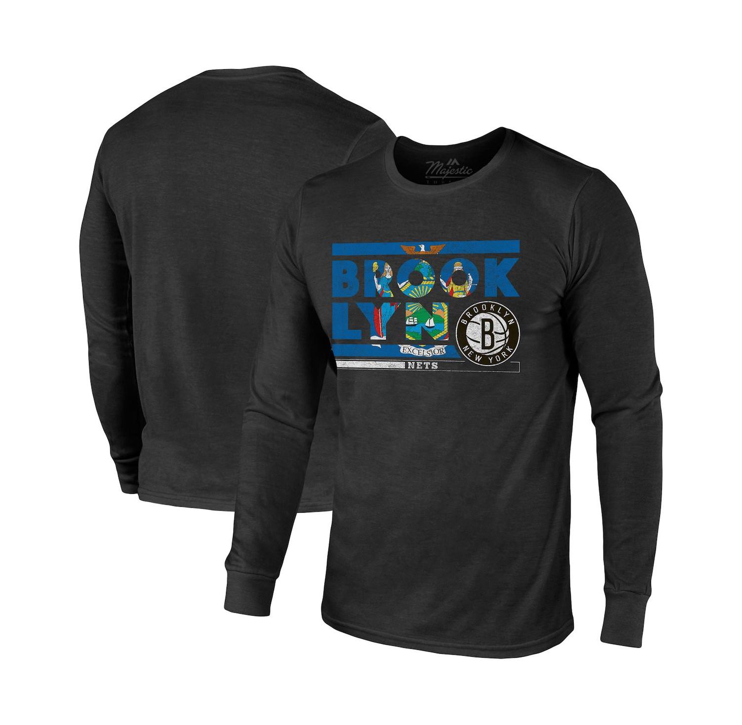 Men's Threads Black Brooklyn Nets City and State Tri-Blend Long Sleeve T-shirt