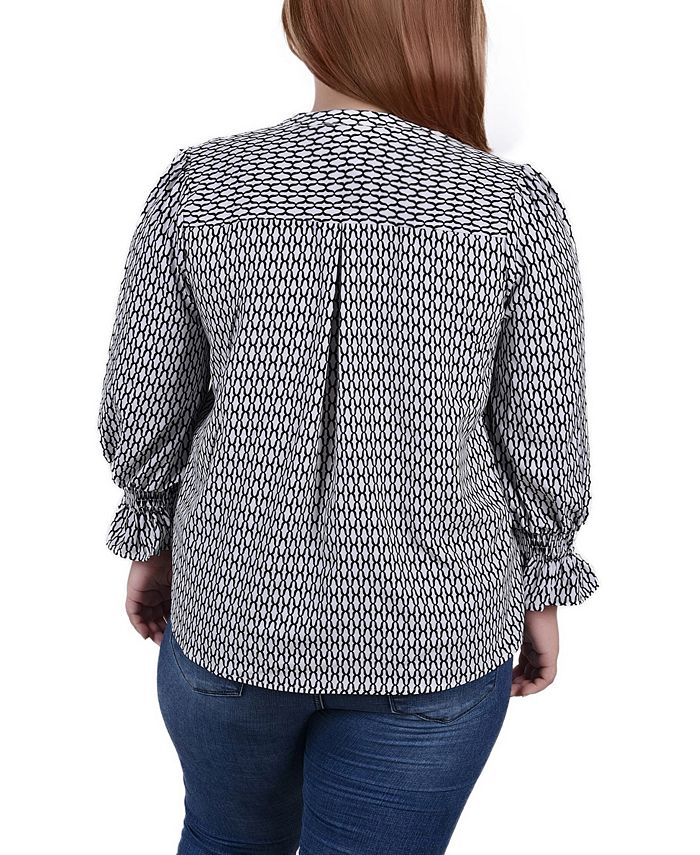 NY Collection Plus Size Long Sleeve Y Neck Blouse - Macy's