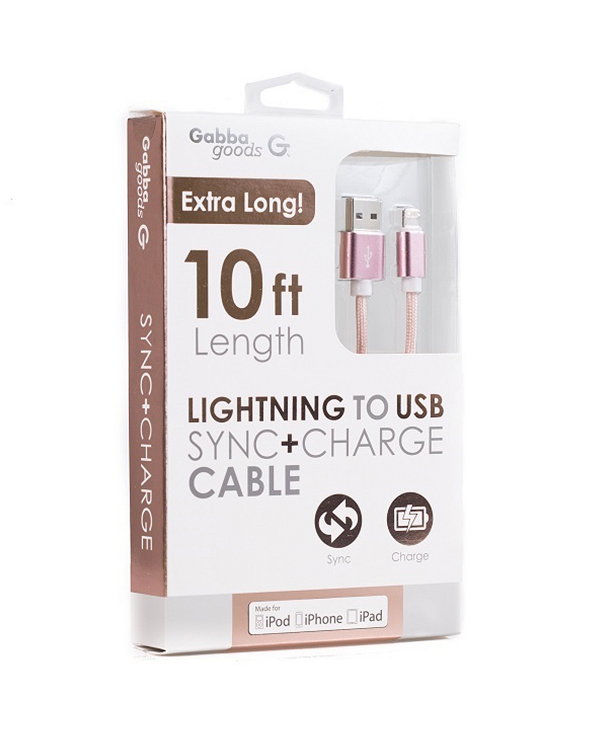 Gabba Goods Metallic Braided Lightning To Usb Cable, 10' In Rose Gold-tone