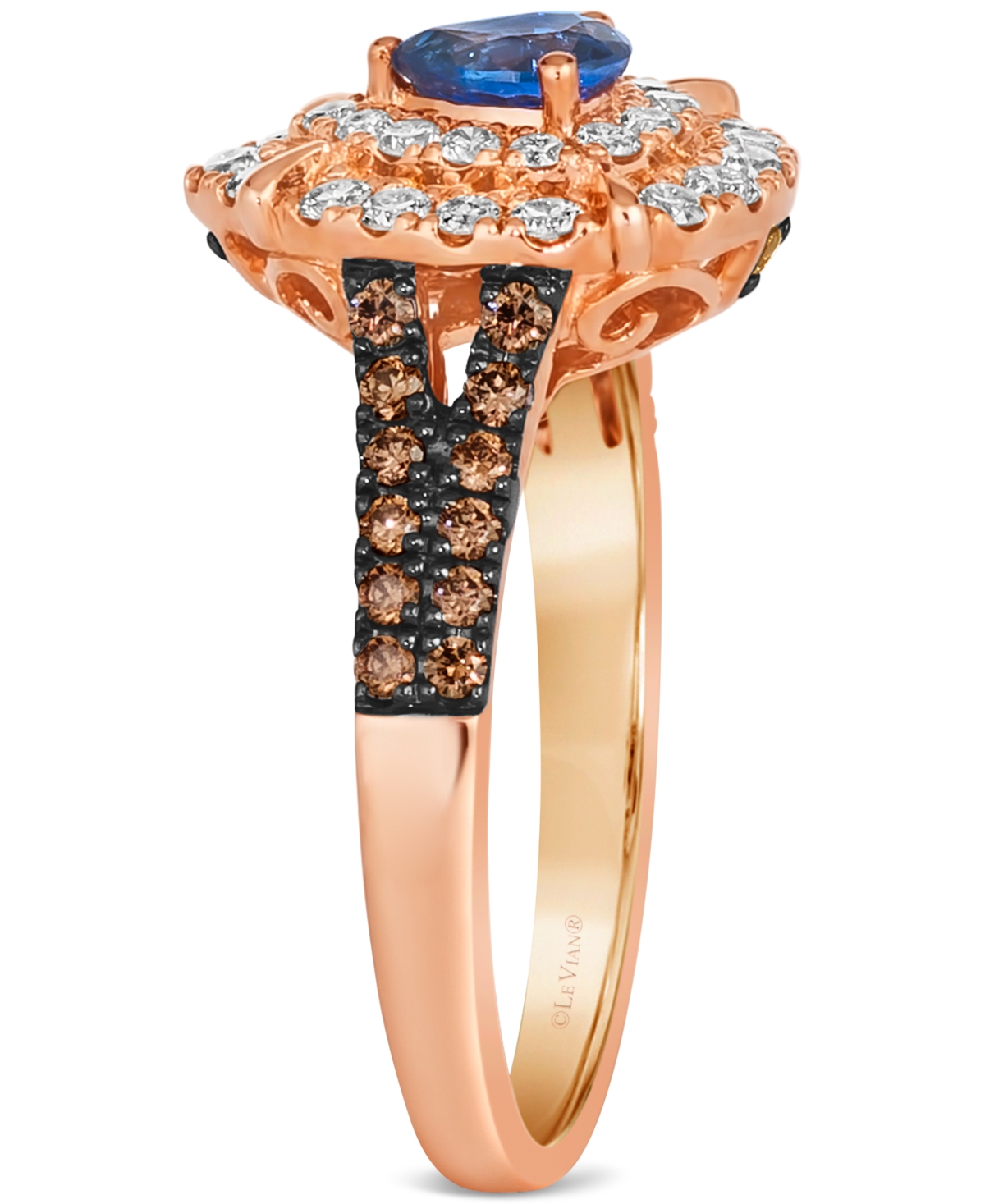 Le Vian Blueberry(1/3 ct. t.w.) & Diamond (3/4 ct. t.w.) Teardrop Halo Ring in 14k Rose Gold - Sapphire