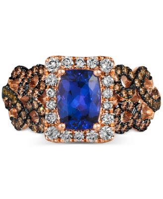 Blueberry Tanzanite (1-1/4 ct. t.w.) & Diamond (3/4 ct. t.w.) Braided Halo Ring in 14k Rose Gold