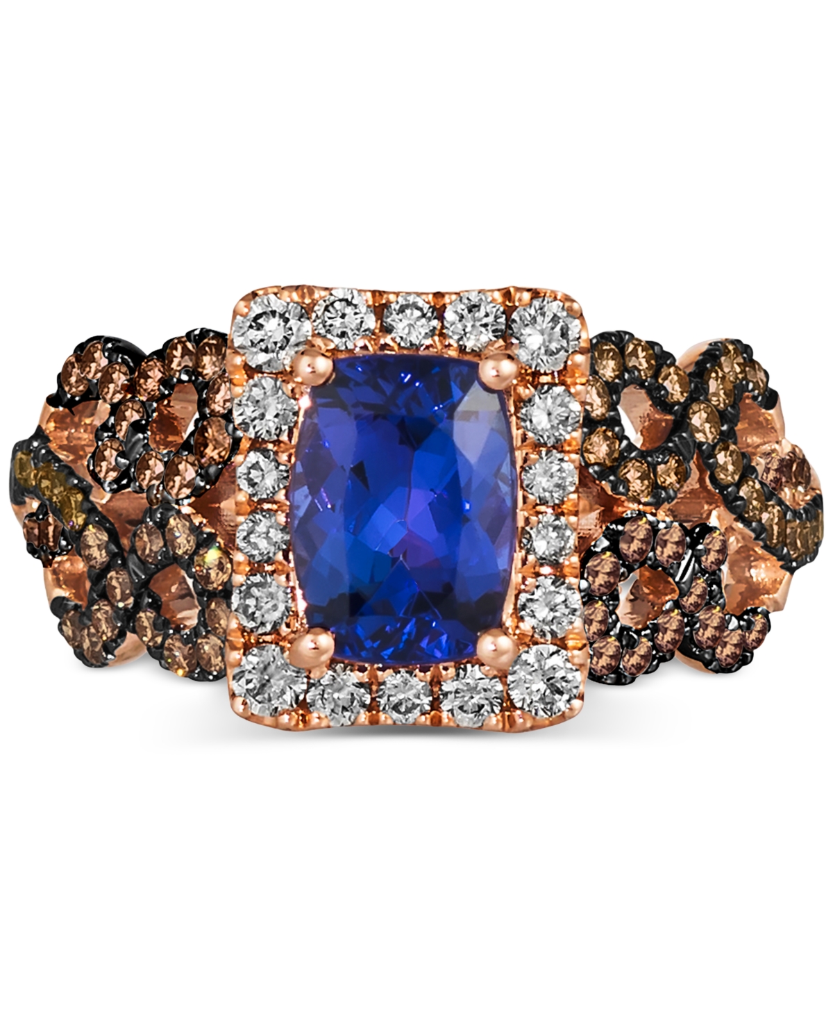Le Vian Blueberry(1-1/4 ct. t.w.) & Diamond (3/4 ct. t.w.) Braided Halo Ring in 14k Rose Gold - Tanzanite