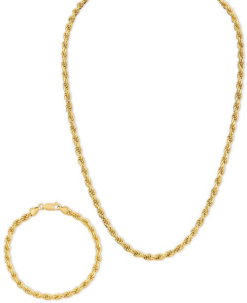 alfani Esquire Men's Jewelry 2-Pc. Set 22" Rope Link Chain Necklace & Matching Bracelet Created for Macy's Jewelry & Watches