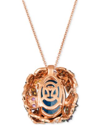 Multi-Gemstone (7 ct. t.w.) & Nude Diamond (1/10 ct. t.w.) Floral 20" Adjustable Pendant Necklace in 14k Rose Gold