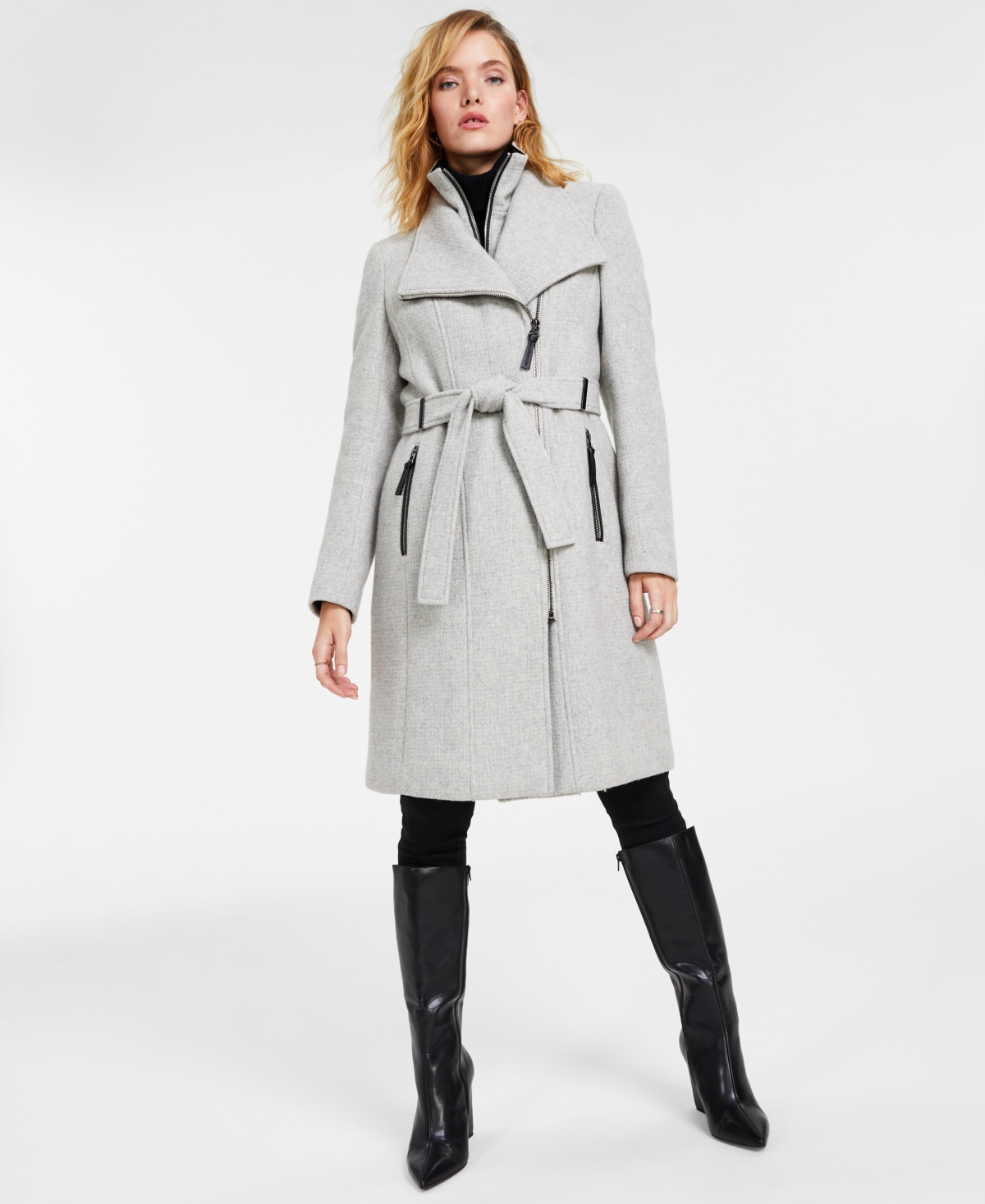 Calvin Klein Women s Petite Belted Wrap Coat Black Smart Closet
