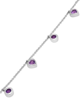 Amethyst Heart & Round Bezel Dangle Ankle Bracelet (1 ct. t.w.) in Sterling Silver