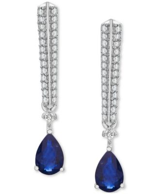 Macy's Lab Grown Sapphire (1 ct. t.w.) & Diamond Accent Drop Earrings in Sterling Silver