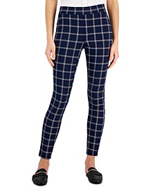 Women's Plaid Ponte Pull-On Pants, Created for Macy's