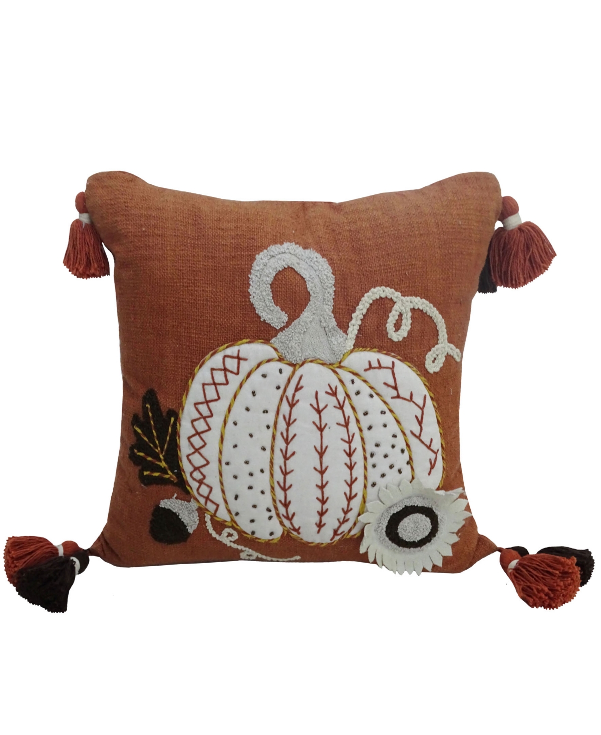 Vibhsa Pumpkin Throw Pillow With Tassels, 20" X 20" In Rust/ivory/black