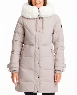 Vince Camuto Women's Faux-Fur-Collar Hooded Puffer Coat - Macy's