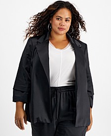 Plus Size Washed Satin Pleated-Sleeve Jacket, Created for Macy's