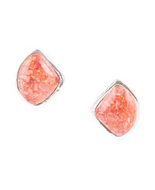 Abstract Sterling Silver and Genuine Orange Sponge Coral Stud Earrings