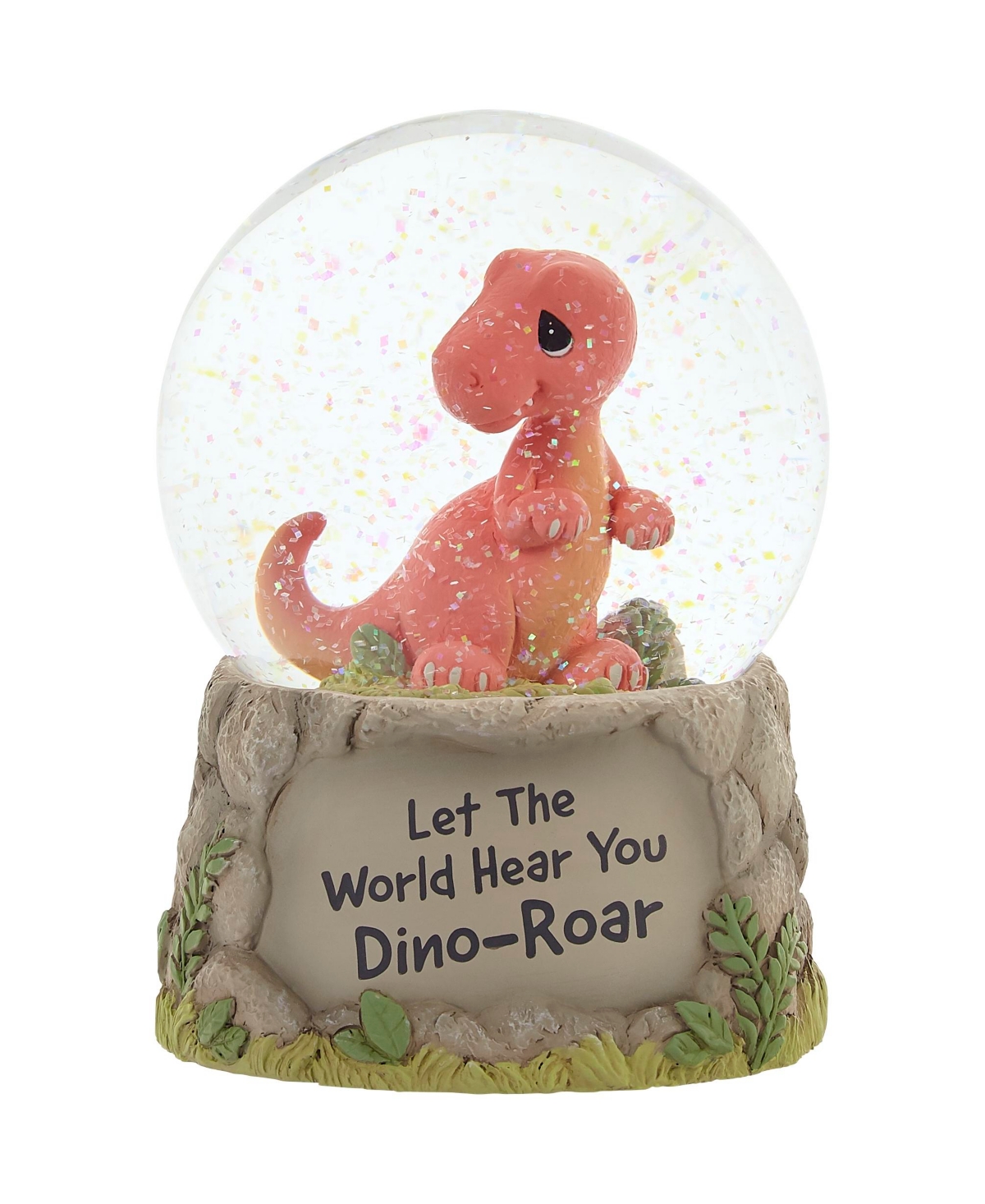 221108 Let The World Hear You Dino-Roar Musical Resin, Glass Snow Globe - Multicolor