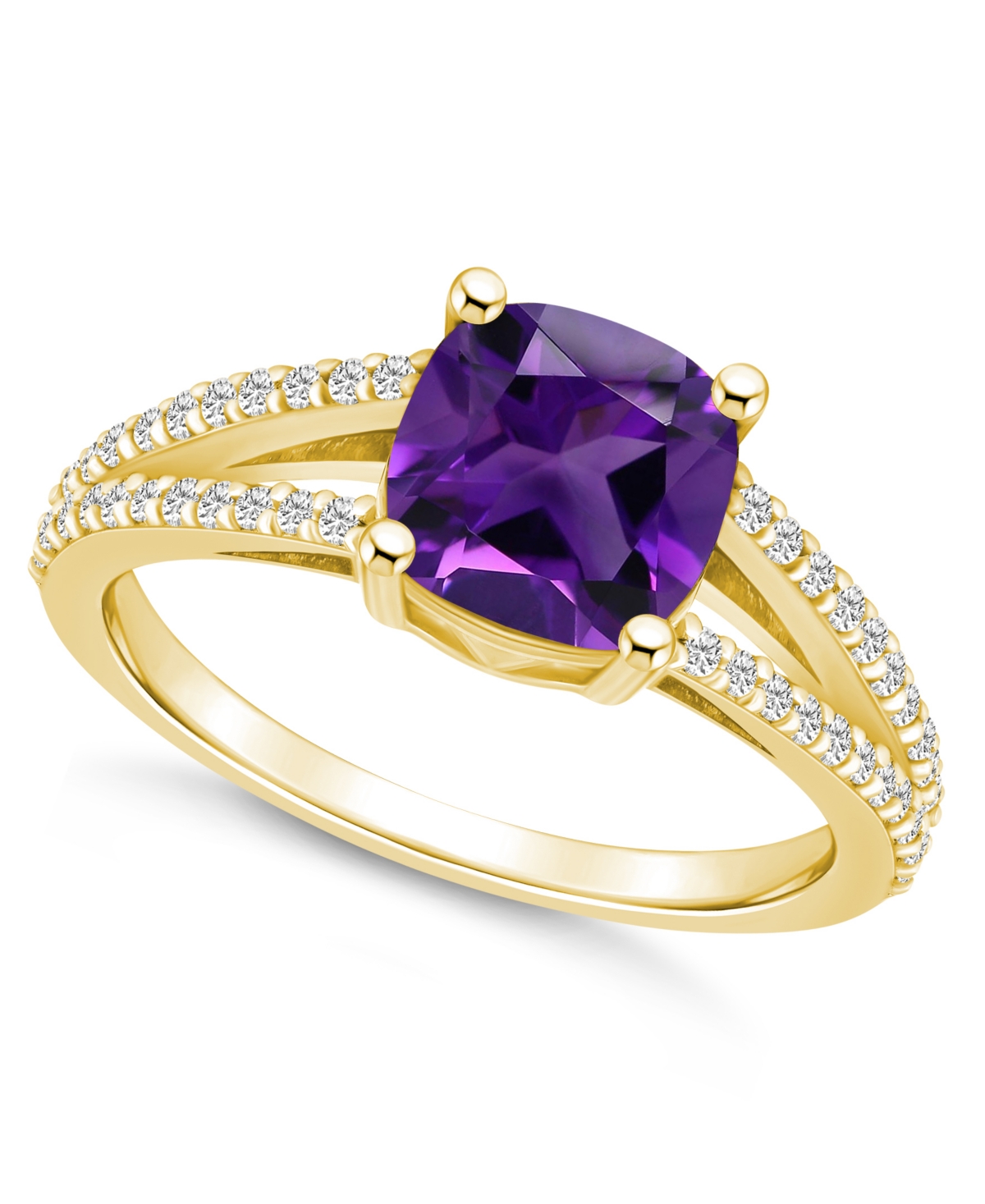 Macy's Amethyst And Diamond Accent Ring In 14k Yellow Gold In Purple