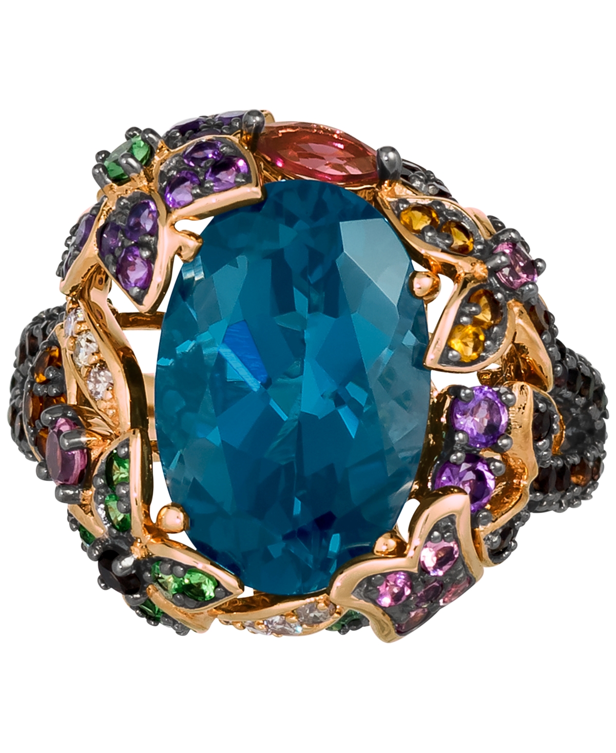 Le Vian Multi-gemstone (7-3/4 Ct. T.w.) & Nude Diamond (1/10 Ct. T.w.) Statement Ring In 14k Rose Gold In Blue Topaz