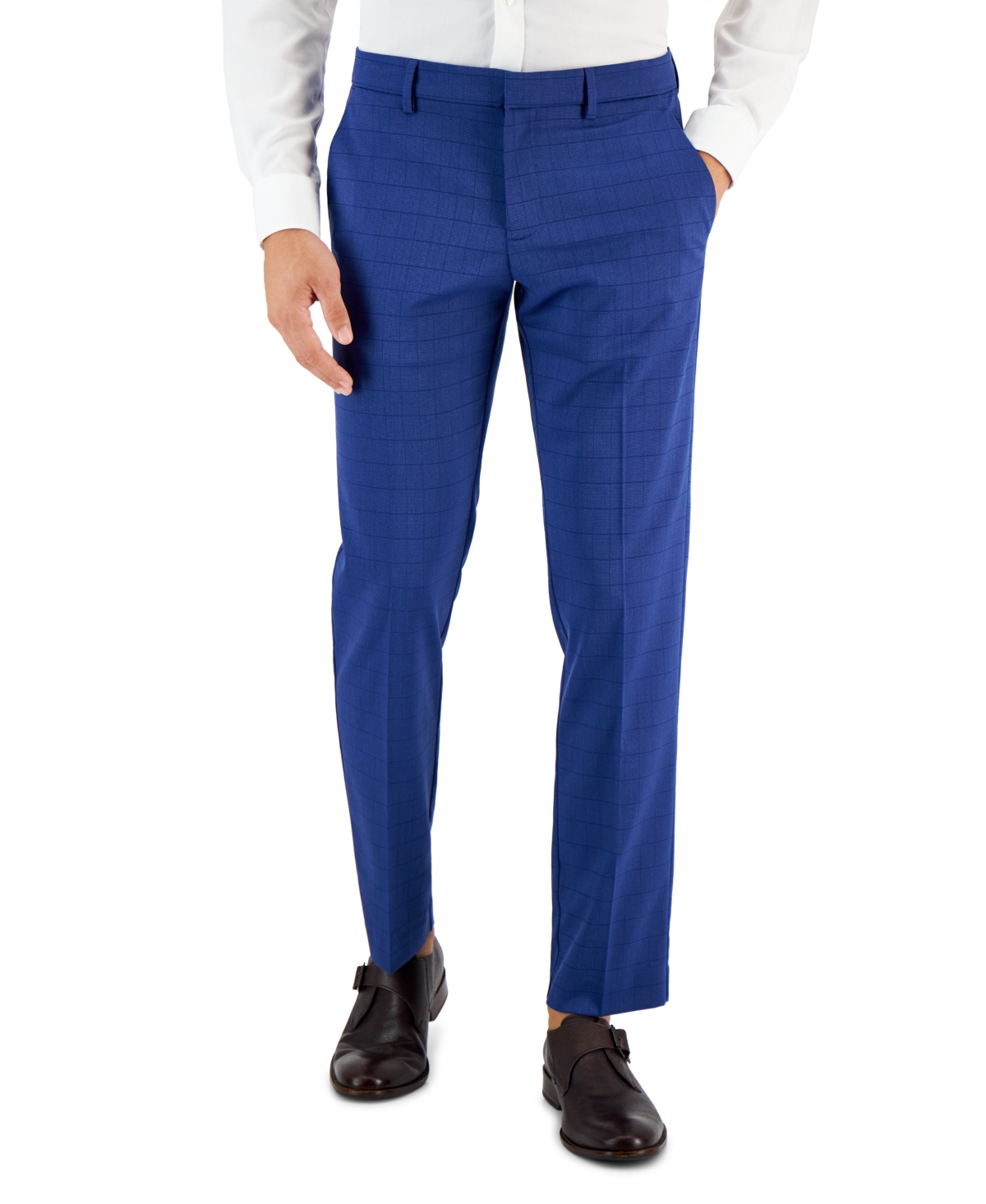 Men's Slim-Fit Tonal Check Dress Pants - Dark Blue