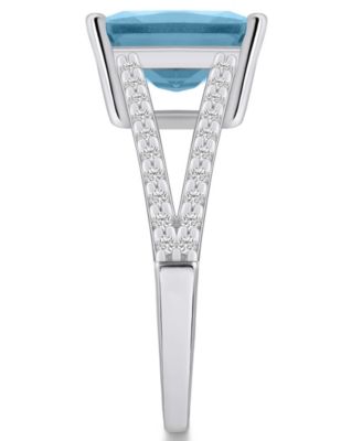 Aquamarine and Diamond Accent Ring in 14K White Gold